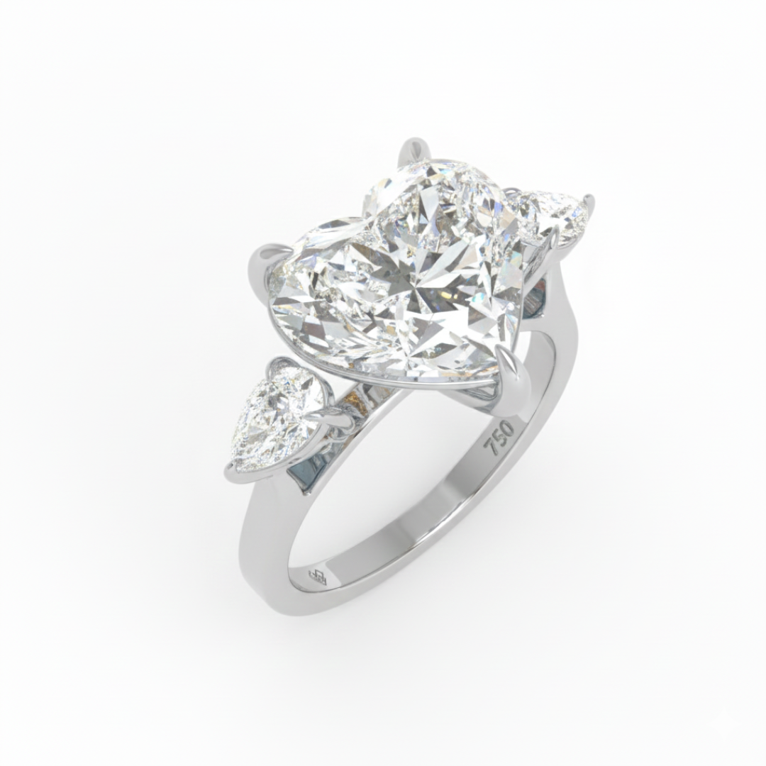 Sofia Heart Cut Diamond Engagement Ring With A Pear Cut Side Diamonds