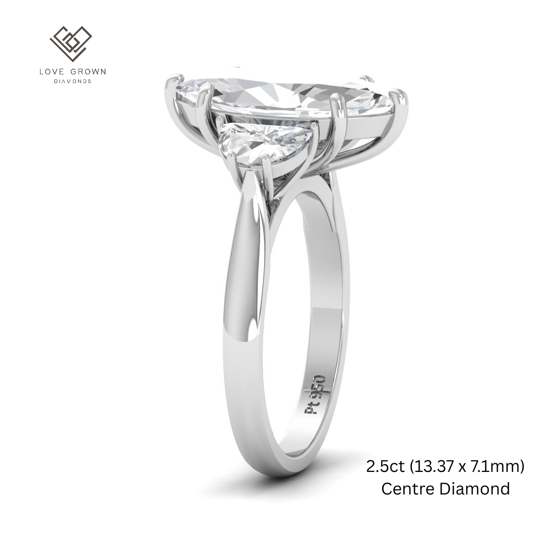Kamala Marquise Cut Diamond Enagement Ring with Half Moon Cut Side Diamonds