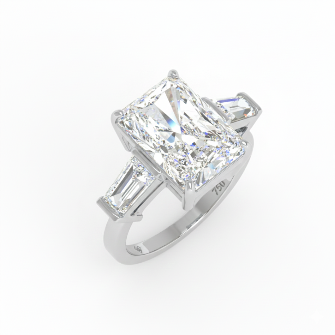 Mary Radiant Cut Diamond Engagement Ring With Tapering Baguettes Cut Side Diamonds