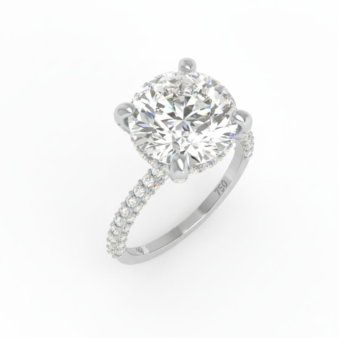 Mia Round Brilliant Cut Diamond Engagement Ring With Diamond Hidden Halo And 3D Diamond Band