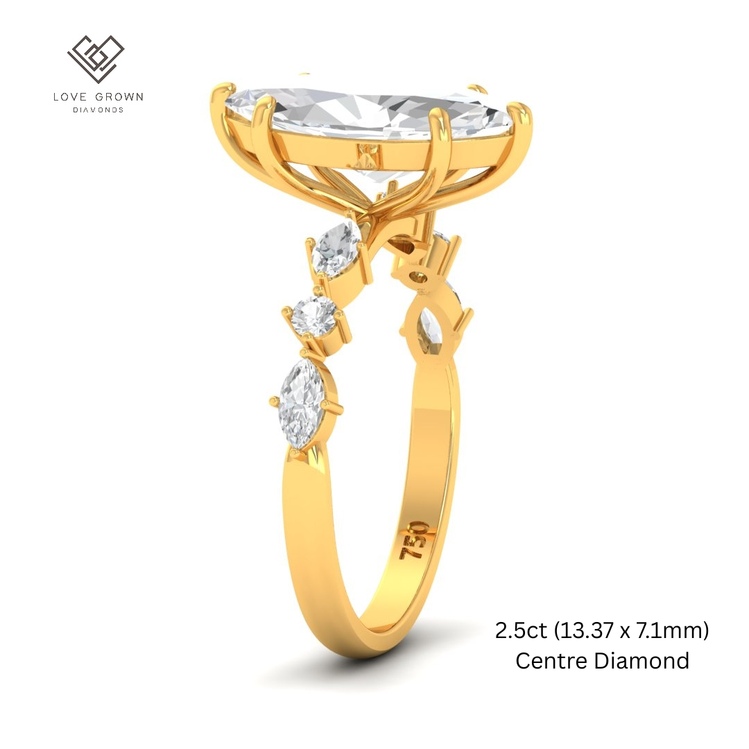 Elizabeth Marquise Cut Diamond Engagement Ring With A Marquise and Round Cut Diamond Band
