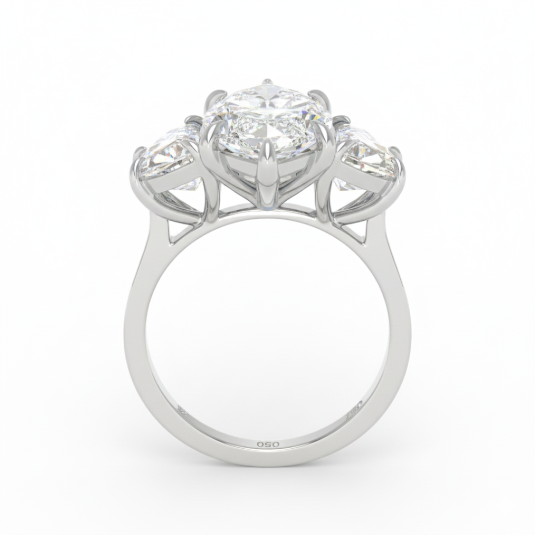 Kamala Marquise Cut Diamond Enagement Ring with Half Moon Cut Side Diamonds