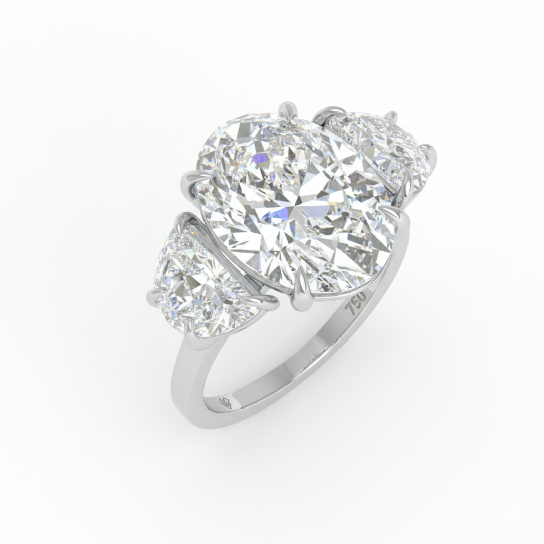 Kamala Oval Cut Diamond Engagement Ring with Half Moon Cut Side Diamonds