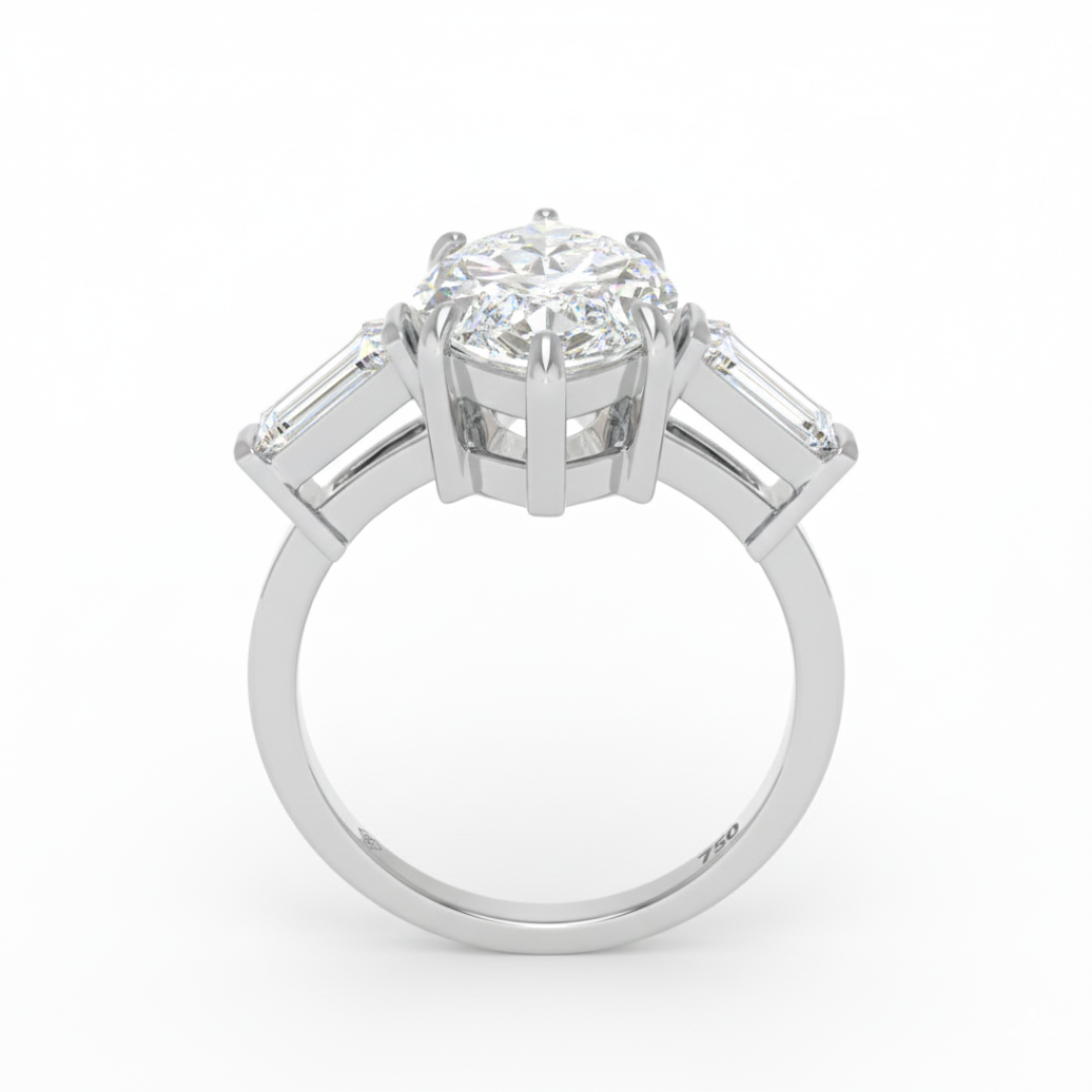 Mary Marquise Cut Diamond Engagement Ring with Tapering Baguette Cut Side Diamonds