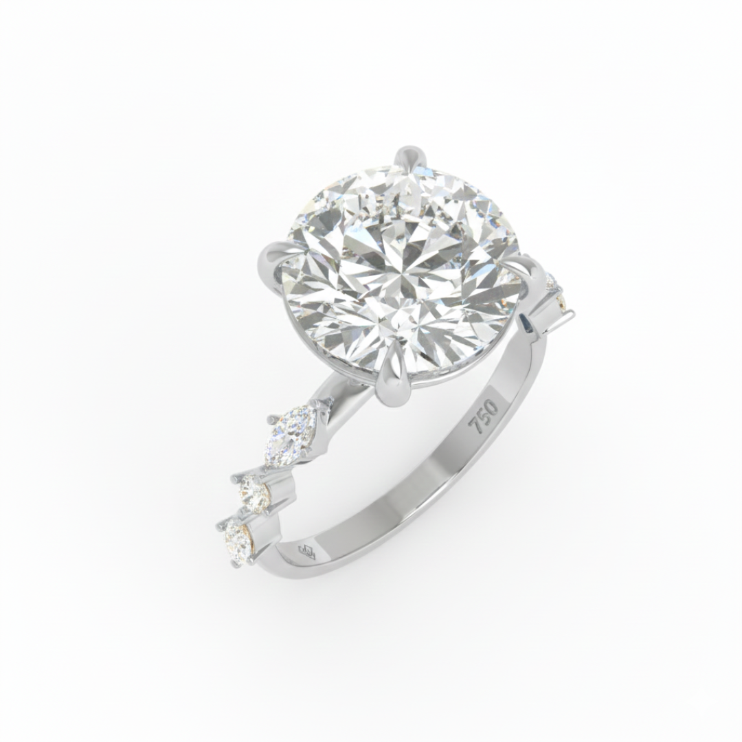 Elizabeth Round Brilliant Cut Diamond Engagement Ring With A Marquise And Round Cut Diamond Band