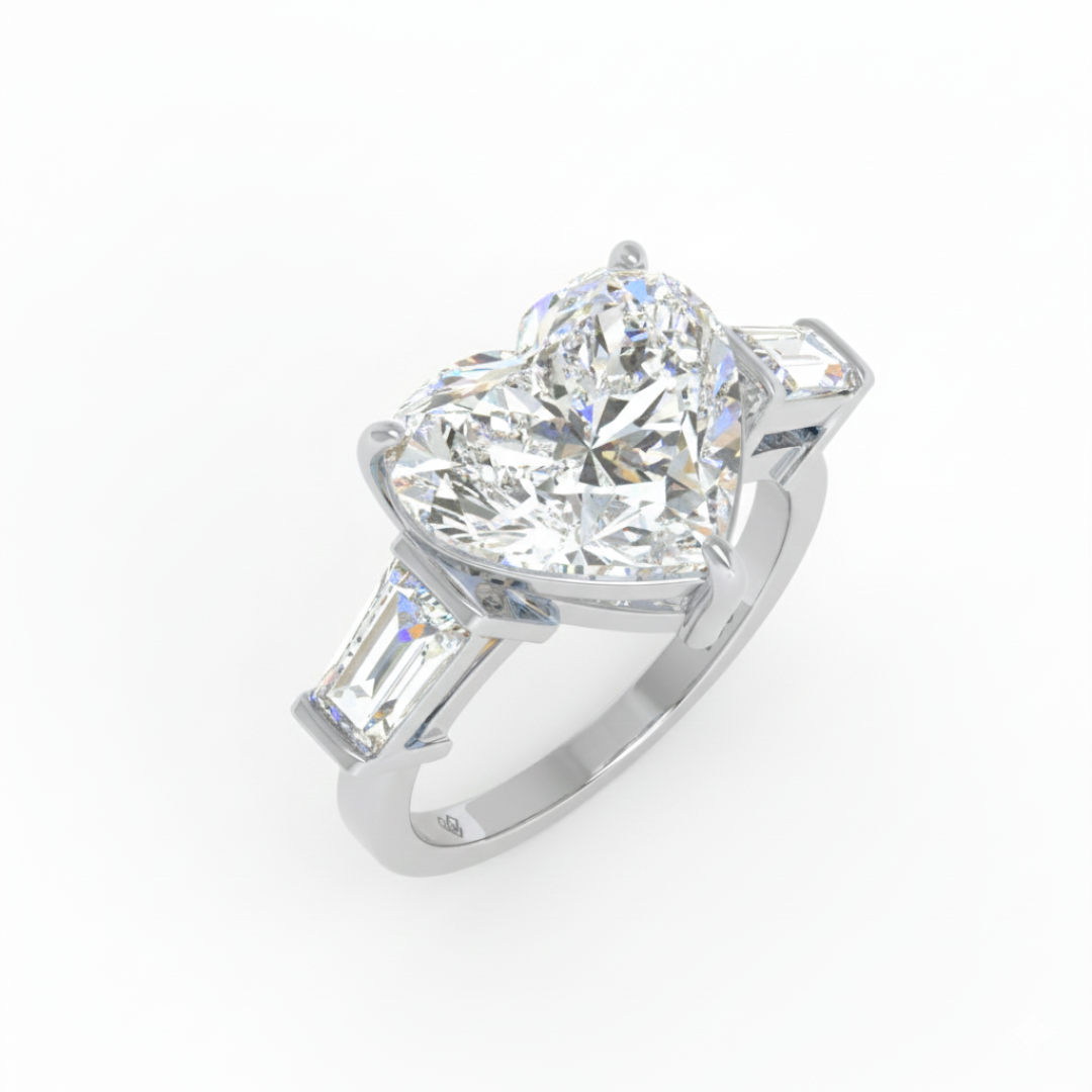 Mary Heart Cut Diamond Engagement Ring with Tapering Baguettes Cut Side Diamonds