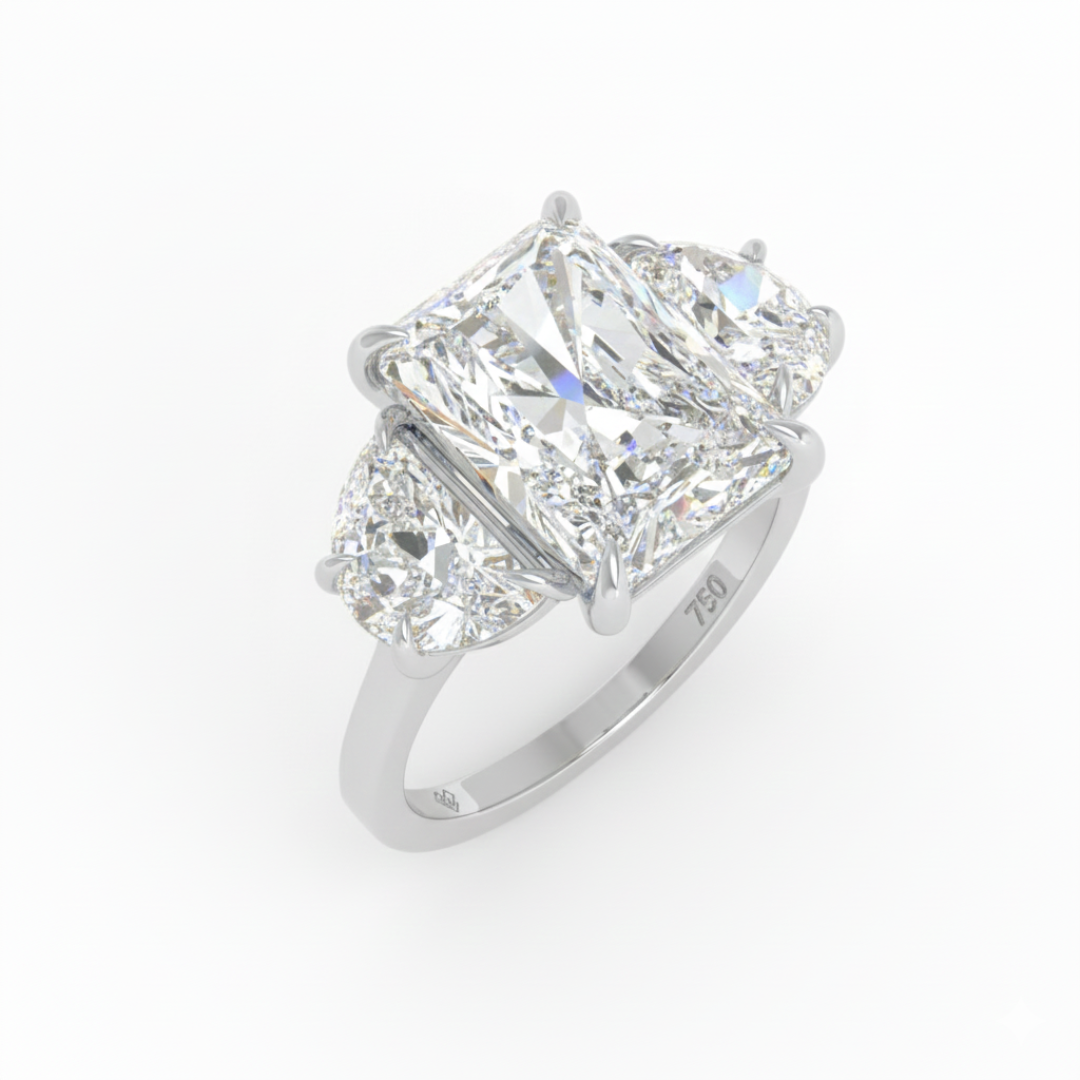Kamala Radiant Cut Diamond Engagement Ring With Half Moon Cut Side Diamond