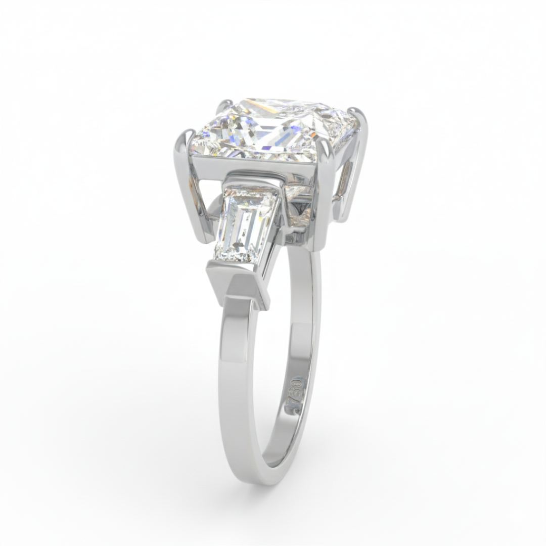 Mary Princess Cut Diamond Engagement Ring With Tapering Baguette Cut Side Diamonds