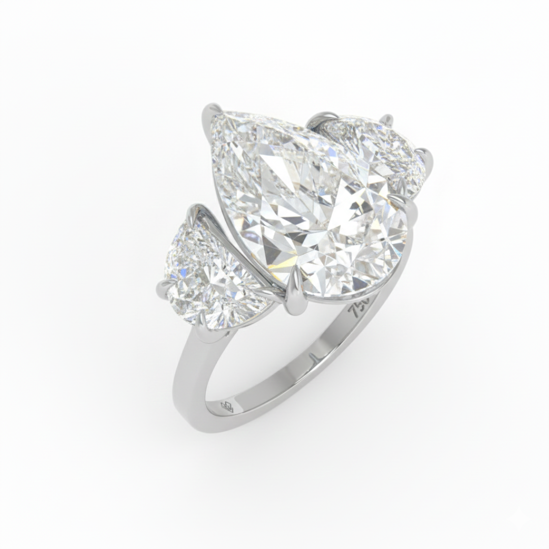 Kamala Pear Cut Diamond Engagement Ring With Half Moon Cut Side Diamonds