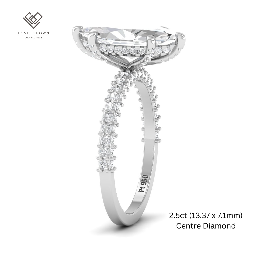 Mia Marquise Cut Diamond Engagement Ring with Diamond Hidden Halo and 3D Diamond Band