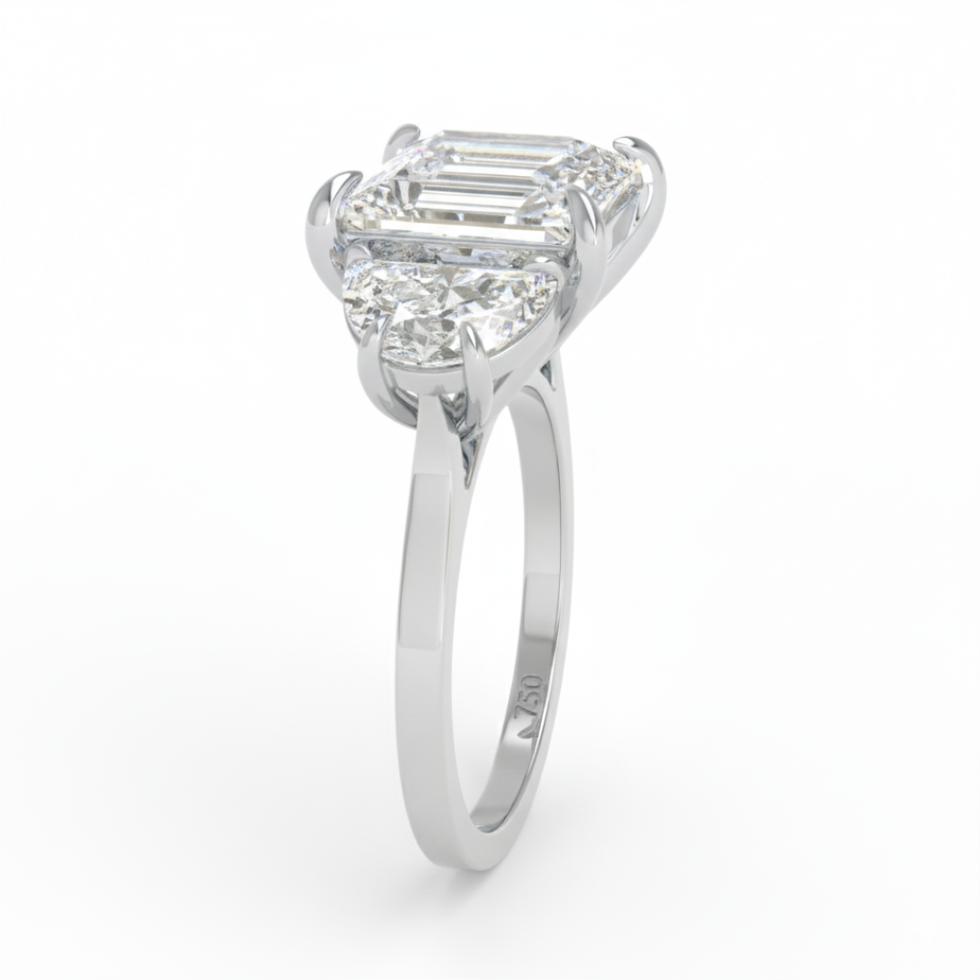 Kamala Princess Cut Diamond Engagement Ring with Half Moon Sides
