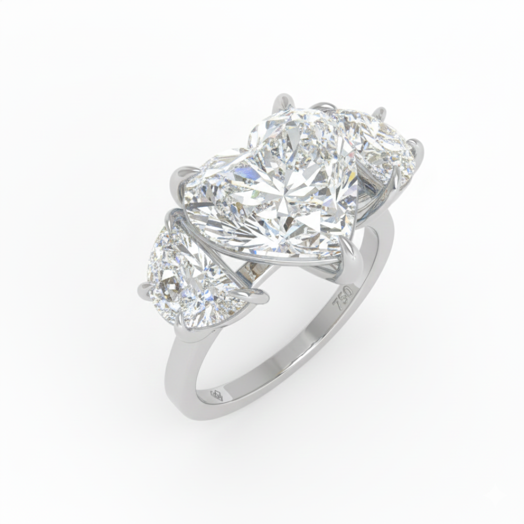 Kamala Heart Cut Diamond Engagement Ring with Half Moon Cut Side Diamonds