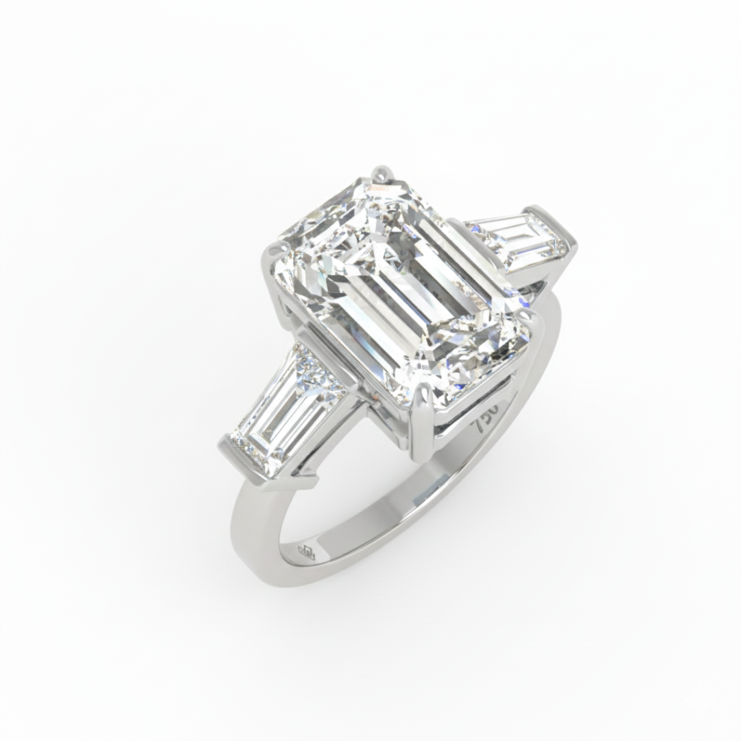 Mary Emerald Cut Diamond Engagement Ring with Tapering Baguette Cut Side Diamonds