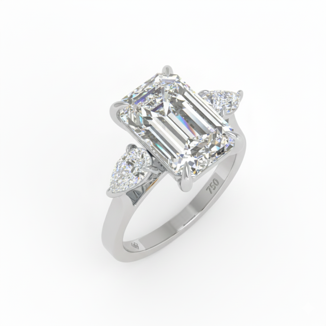 Sofia Emerald Cut Diamond Engagement Ring With A Pear Sides
