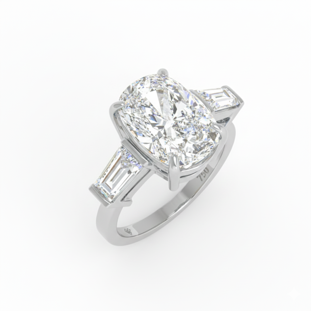 Mary Cushion Cut Diamond Engagement Ring with Tapering Baguette Cut Side Diamonds