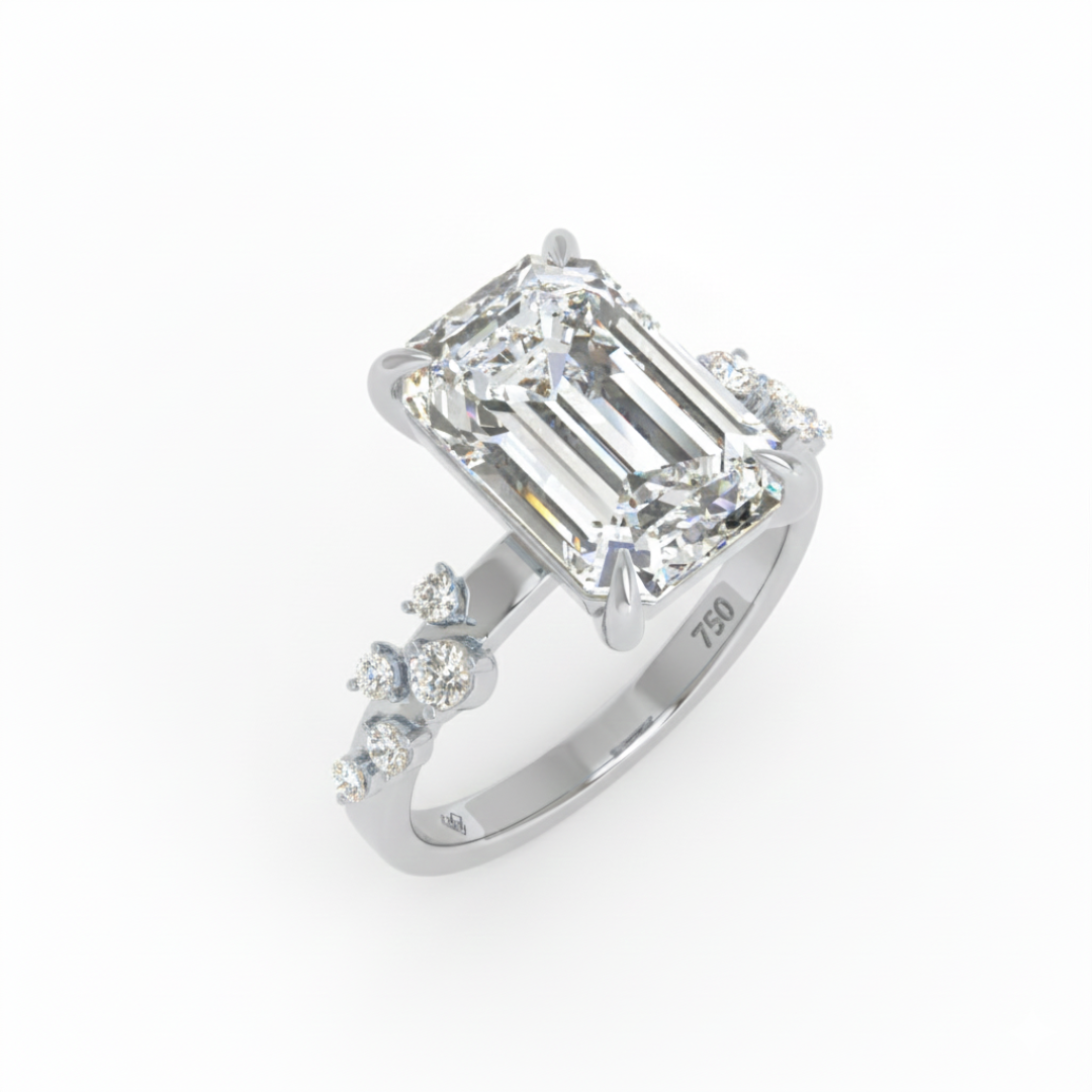 Layla Emerald Cut Diamond Engagement Ring with Accent Band