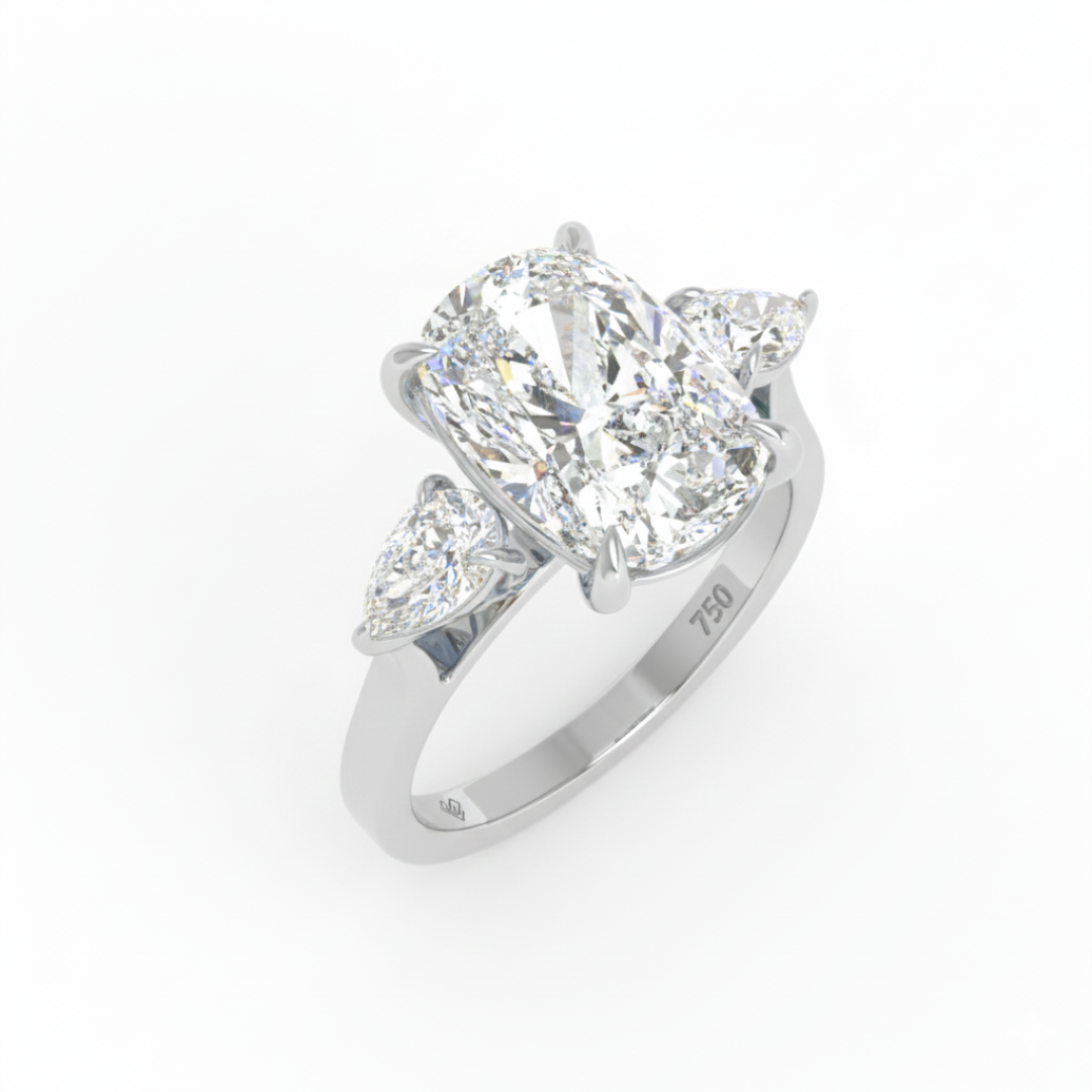 Sofia Cushion Cut Diamond Engagement Ring With A Pear Cut Side Diamonds