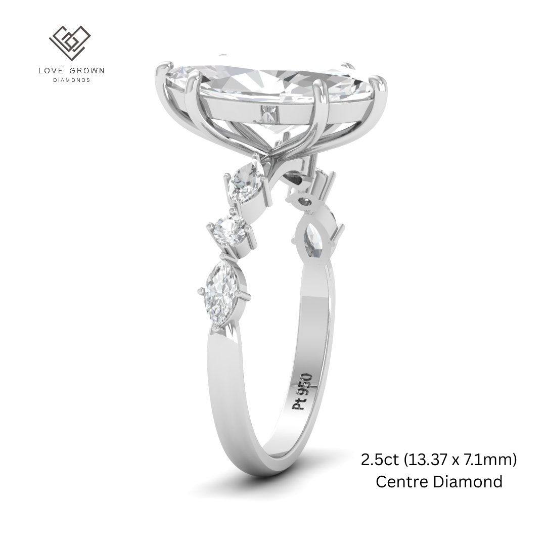 Elizabeth Marquise Cut Diamond Engagement Ring With A Marquise and Round Cut Diamond Band