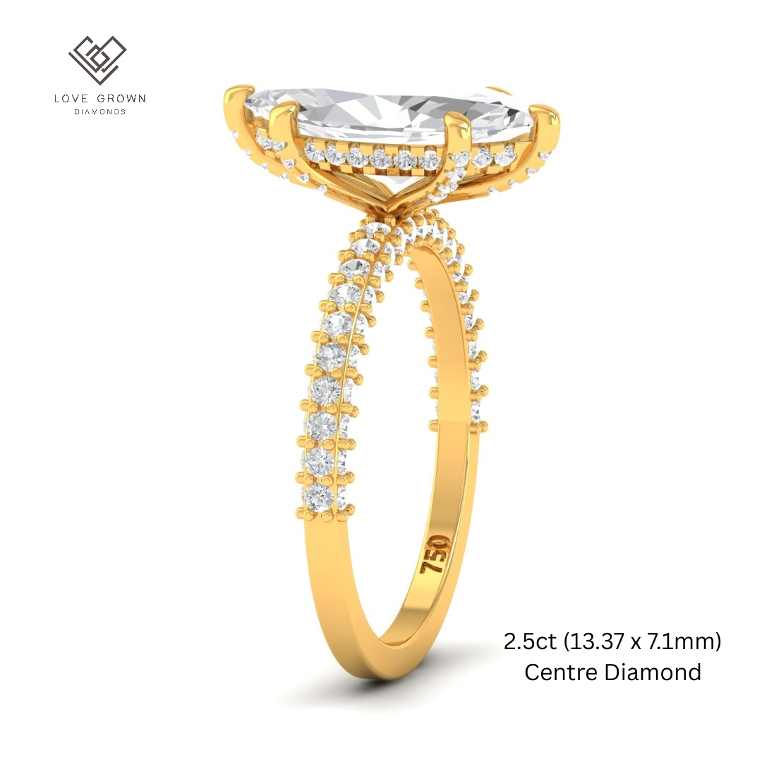 Mia Marquise Cut Diamond Engagement Ring with Diamond Hidden Halo and 3D Diamond Band