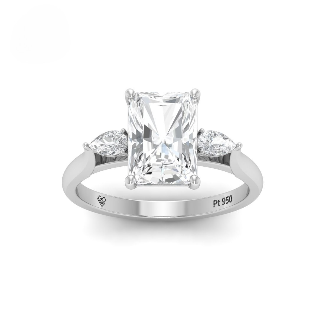 Sofia Radiant Cut Diamond Engagement Ring With A Pear Cut Side Diamonds