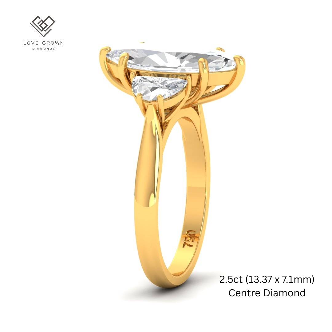 Kamala Marquise Cut Diamond Enagement Ring with Half Moon Cut Side Diamonds