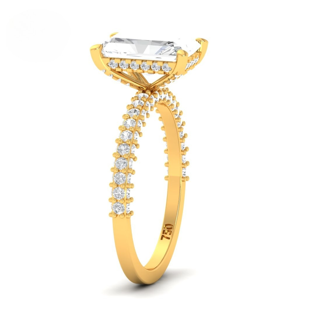 Mia Radiant Cut Diamond Engagement Ring With Diamond Hidden Halo And 3D Diamond Band