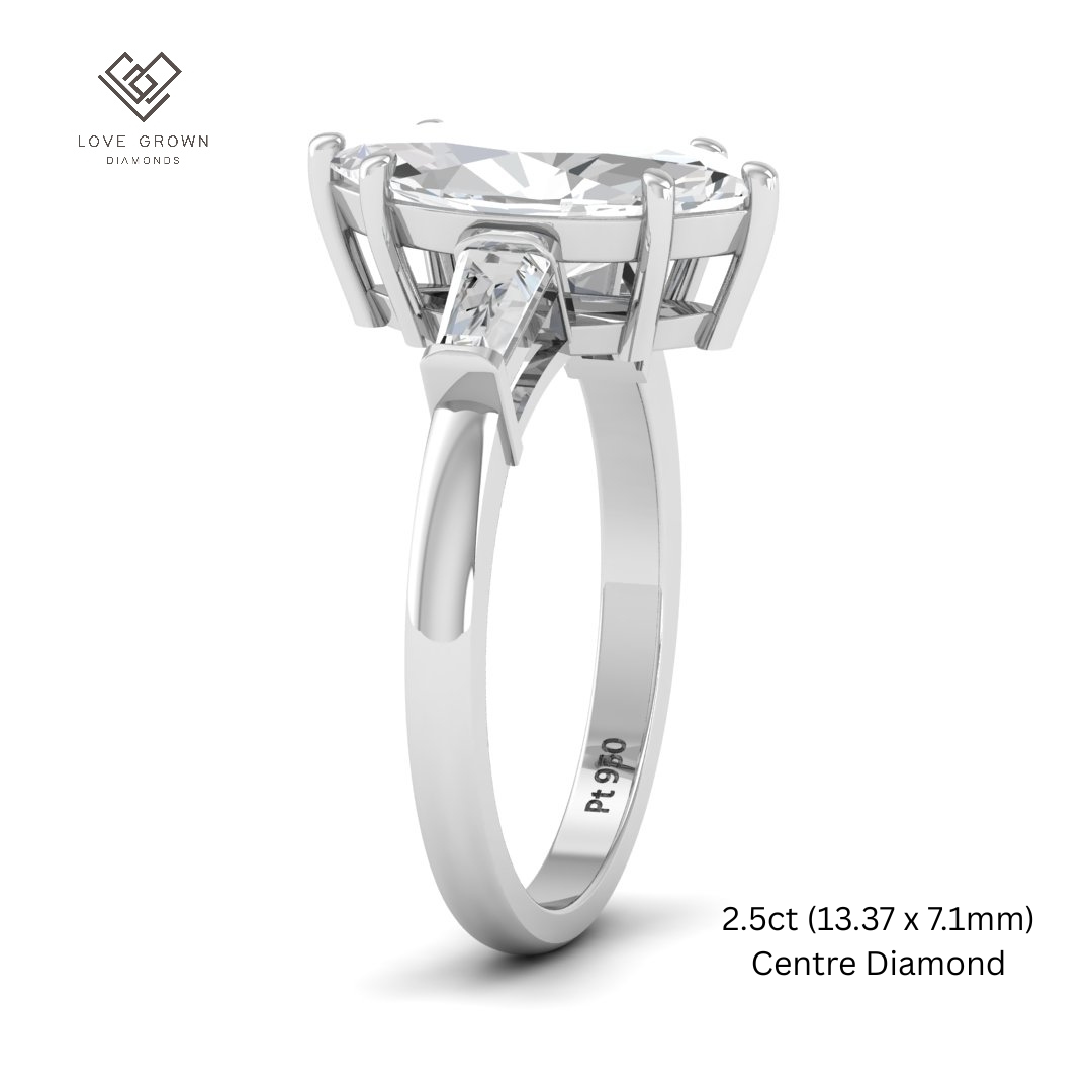Mary Marquise Cut Diamond Engagement Ring with Tapering Baguette Cut Side Diamonds