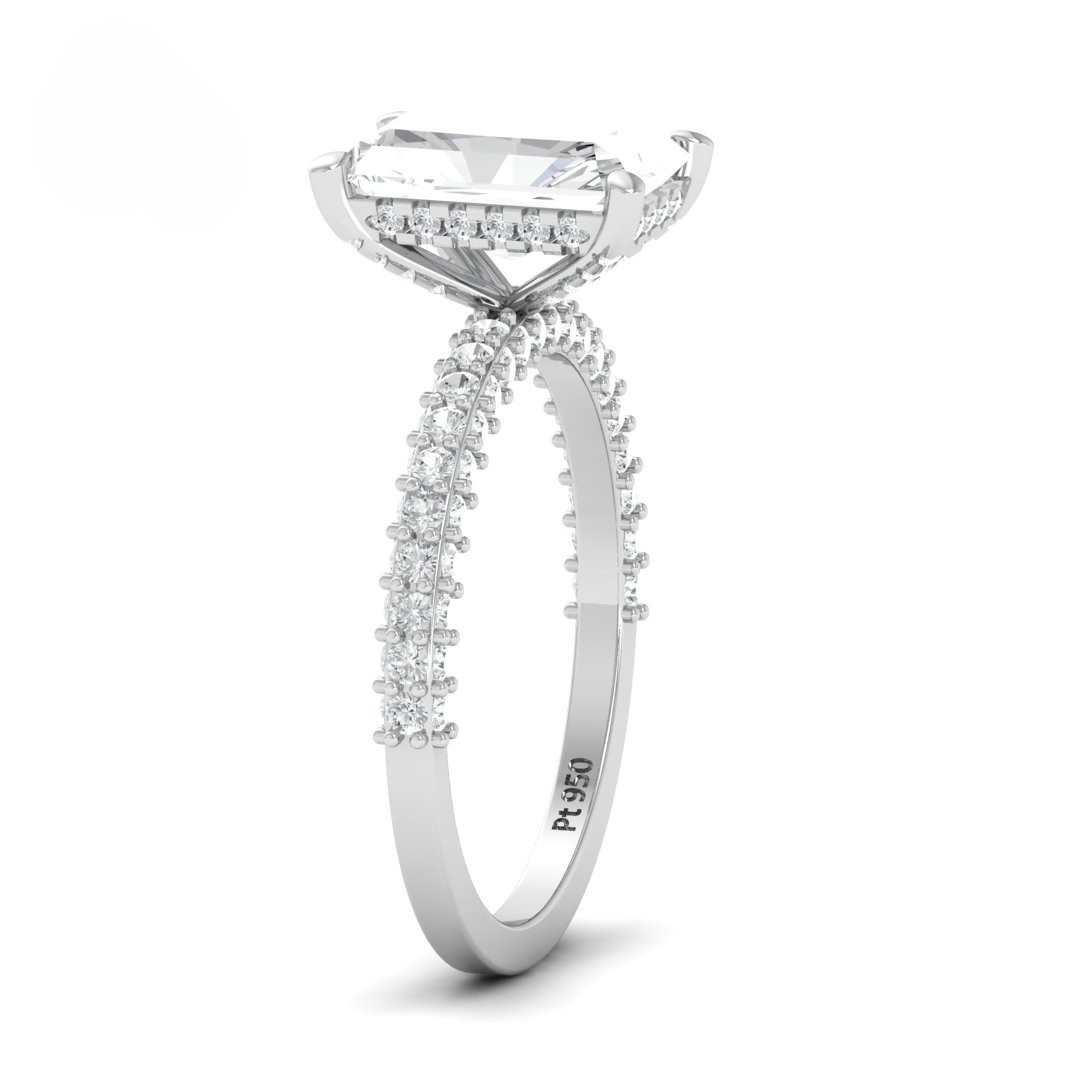 Mia Radiant Cut Diamond Engagement Ring With Diamond Hidden Halo And 3D Diamond Band
