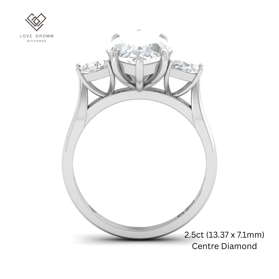 Kamala Marquise Cut Diamond Enagement Ring with Half Moon Cut Side Diamonds