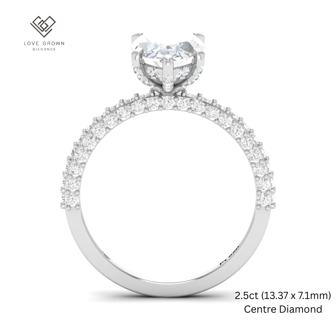 Mia Marquise Cut Diamond Engagement Ring with Diamond Hidden Halo and 3D Diamond Band