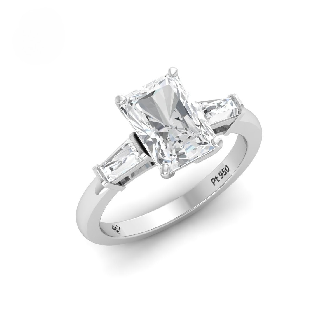 Mary Radiant Cut Diamond Engagement Ring With Tapering Baguettes Cut Side Diamonds