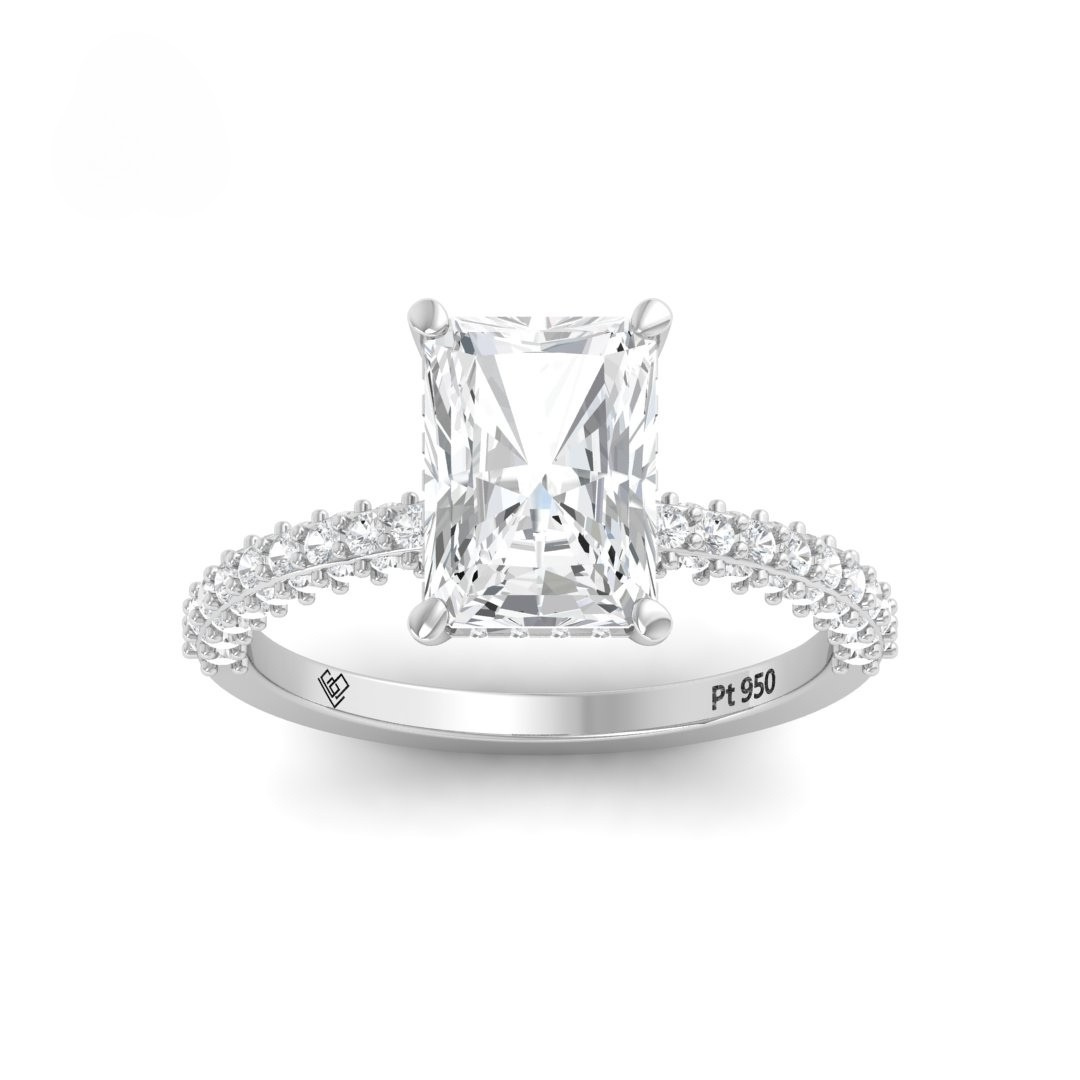Mia Radiant Cut Diamond Engagement Ring With Diamond Hidden Halo And 3D Diamond Band