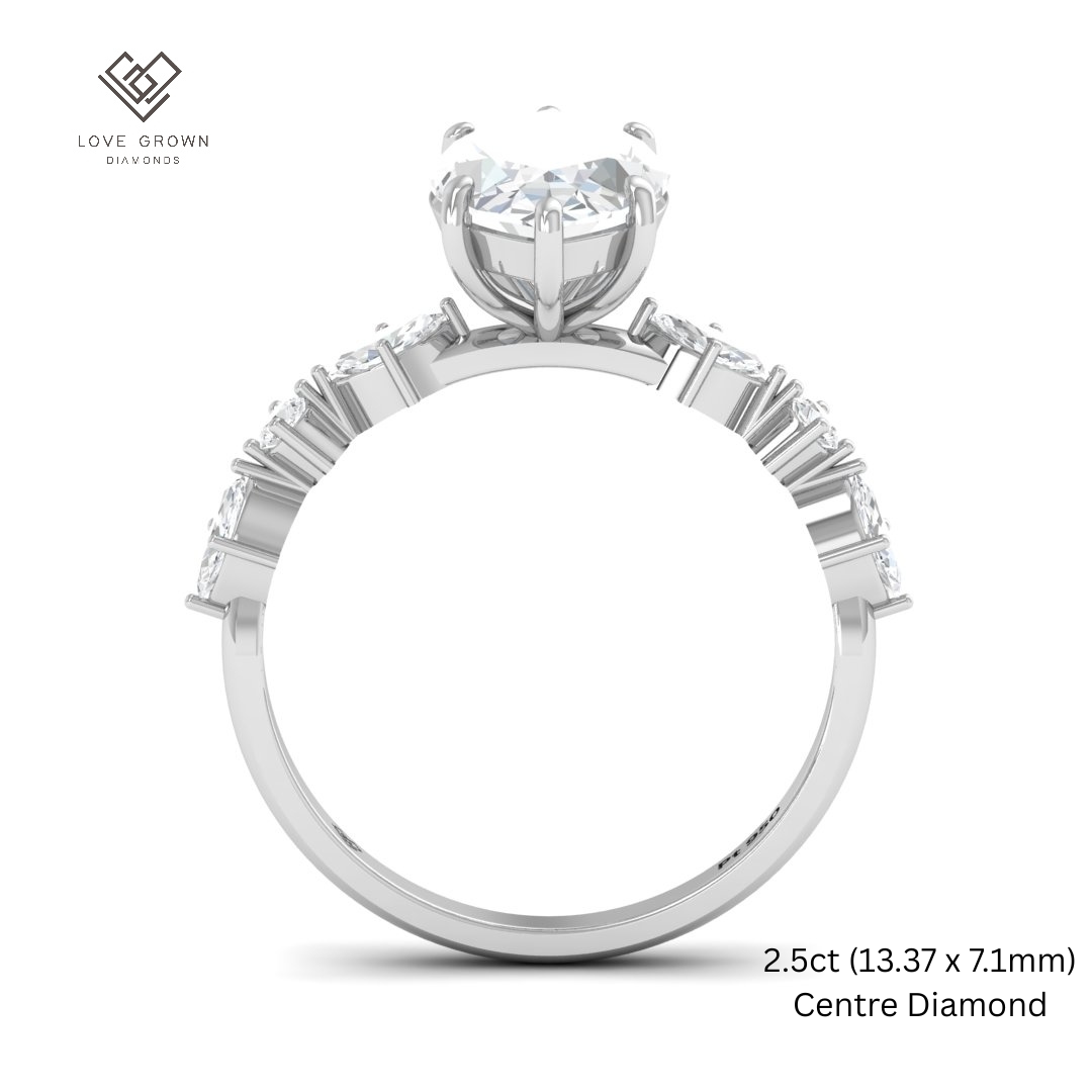 Elizabeth Marquise Cut Diamond Engagement Ring With A Marquise and Round Cut Diamond Band