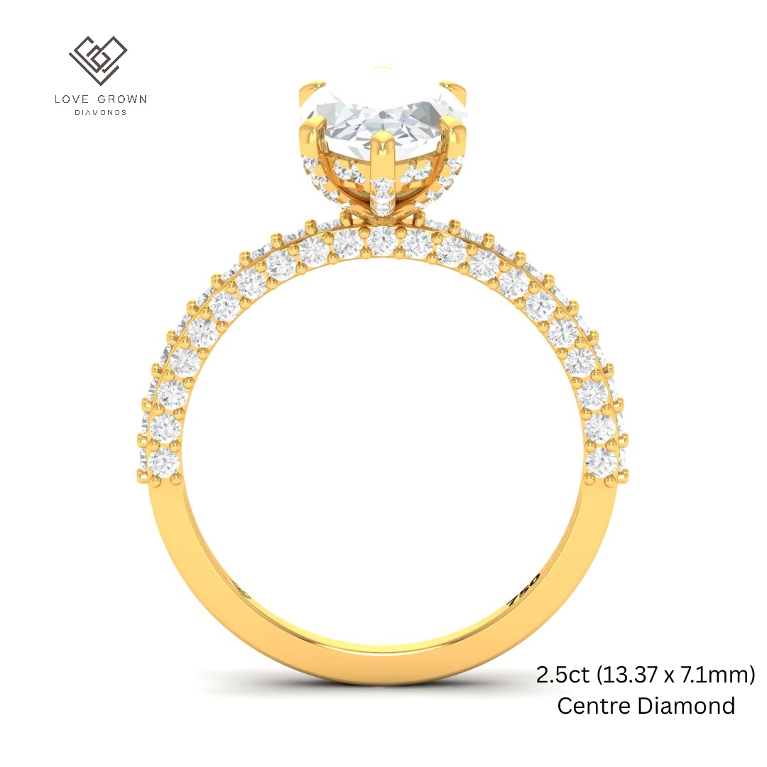 Mia Marquise Cut Diamond Engagement Ring with Diamond Hidden Halo and 3D Diamond Band