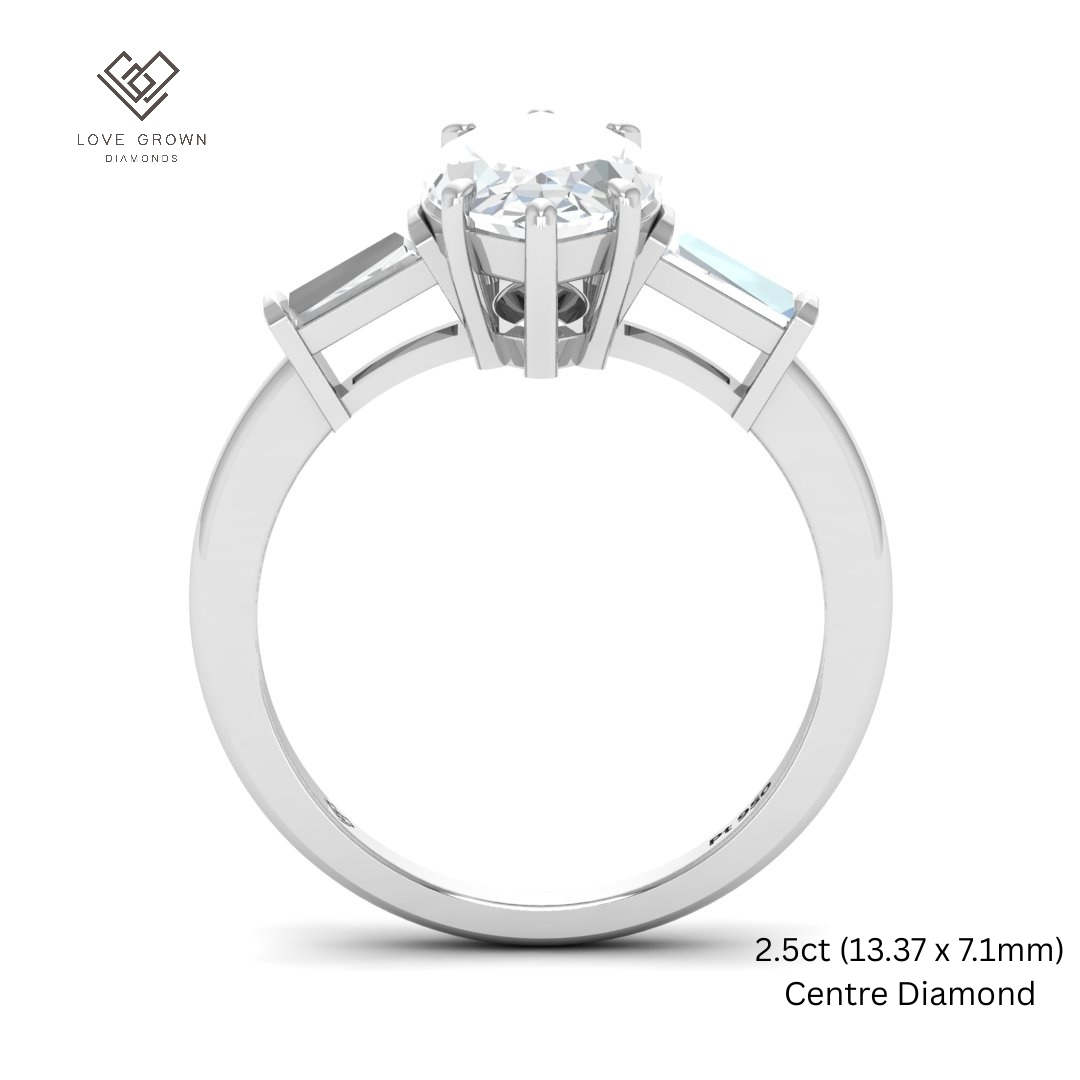 Mary Marquise Cut Diamond Engagement Ring with Tapering Baguette Cut Side Diamonds