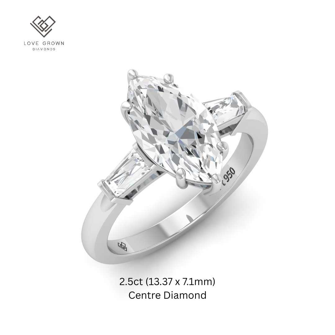Mary Marquise Cut Diamond Engagement Ring with Tapering Baguette Cut Side Diamonds