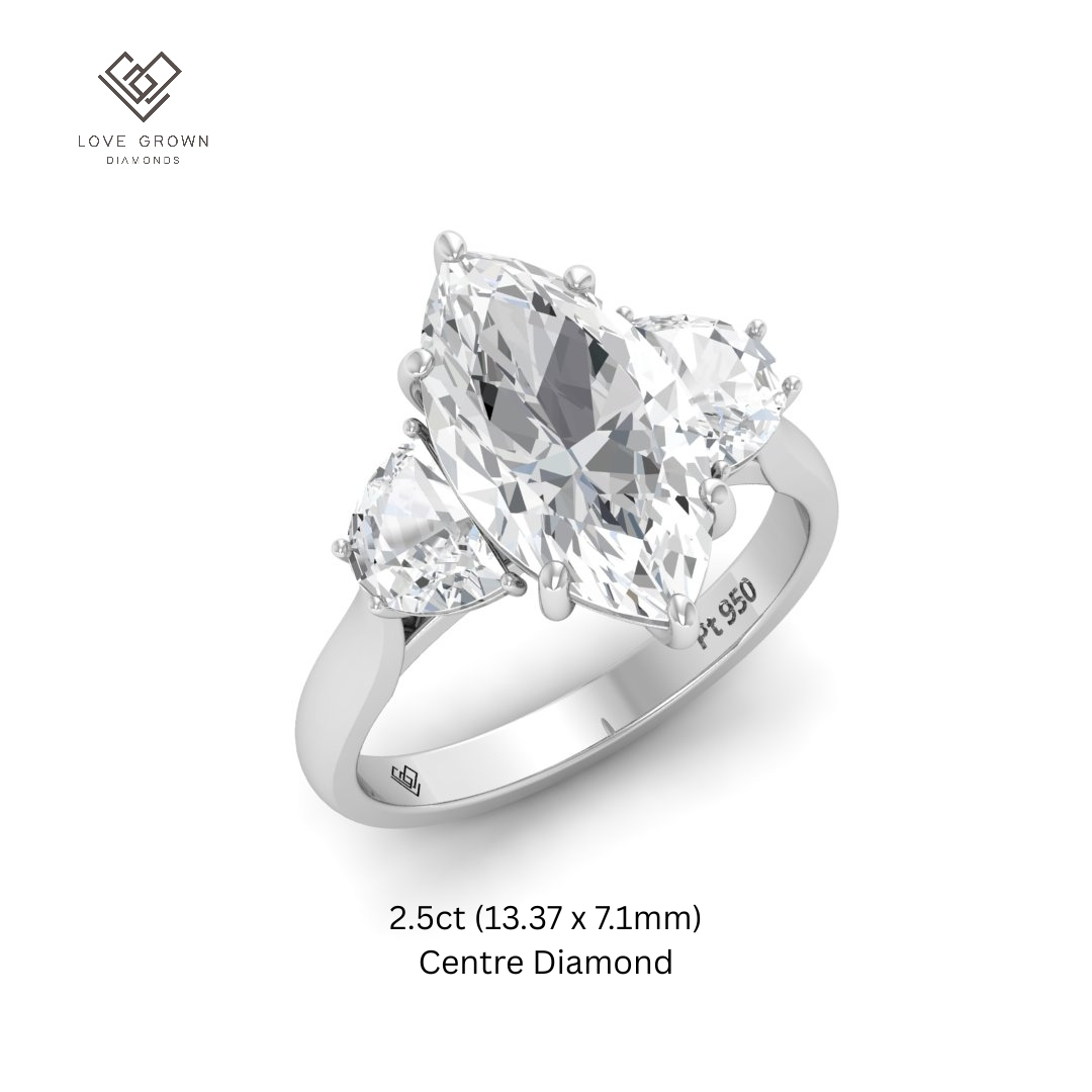 Kamala Marquise Cut Diamond Enagement Ring with Half Moon Cut Side Diamonds