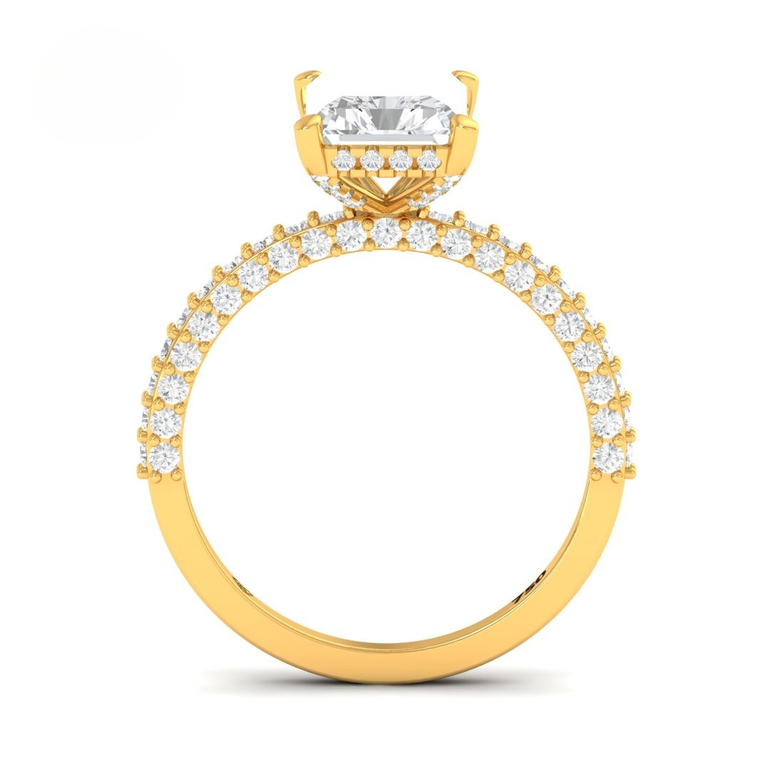 Mia Radiant Cut Diamond Engagement Ring With Diamond Hidden Halo And 3D Diamond Band