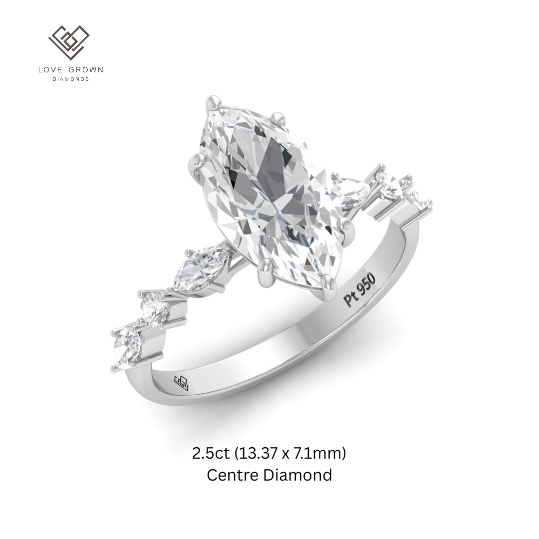 Elizabeth Marquise Cut Diamond Engagement Ring With A Marquise and Round Cut Diamond Band