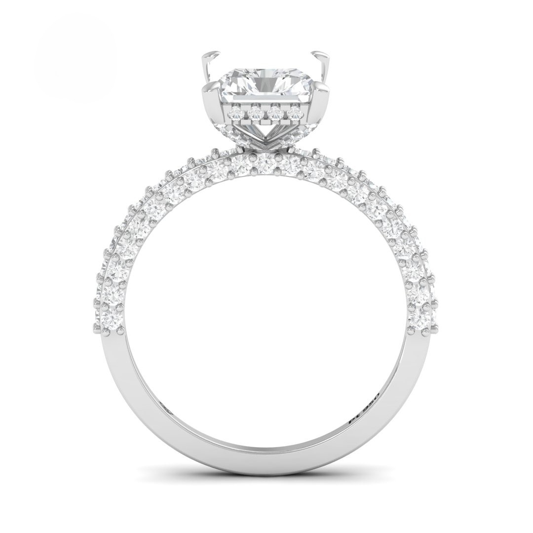Mia Radiant Cut Diamond Engagement Ring With Diamond Hidden Halo And 3D Diamond Band