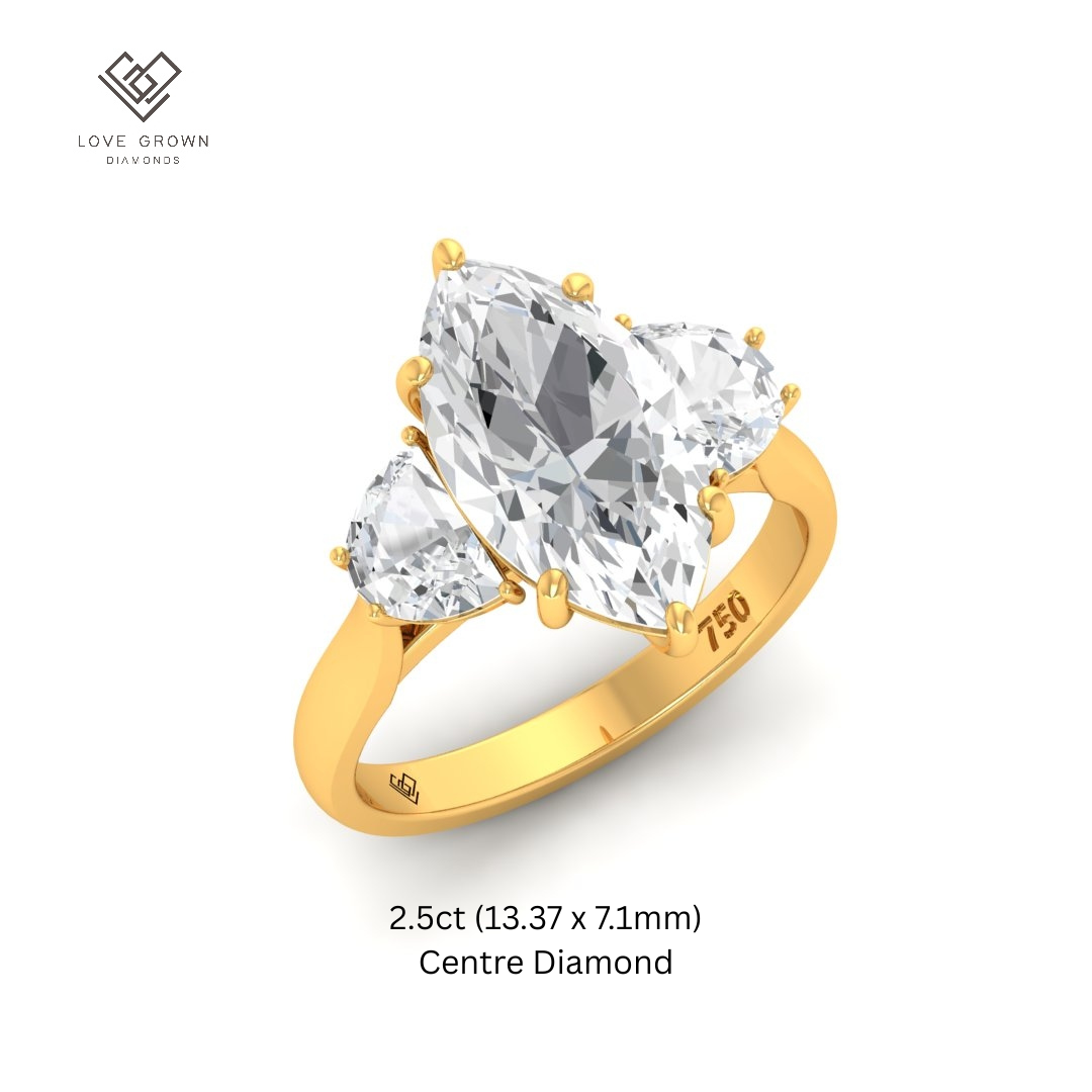 Kamala Marquise Cut Diamond Enagement Ring with Half Moon Cut Side Diamonds