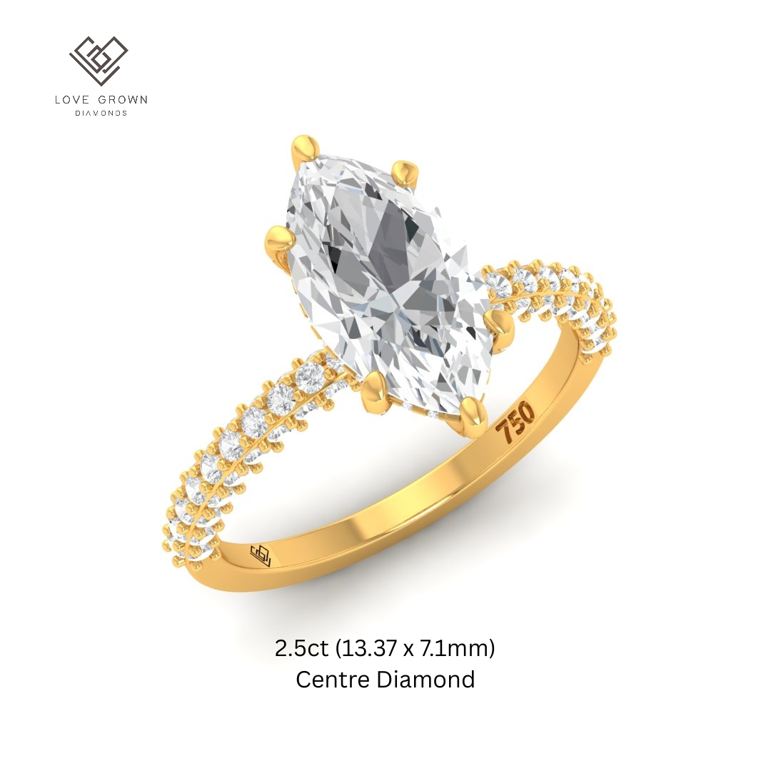 Mia Marquise Cut Diamond Engagement Ring with Diamond Hidden Halo and 3D Diamond Band