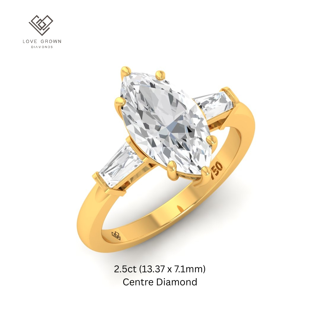 Mary Marquise Cut Diamond Engagement Ring with Tapering Baguette Cut Side Diamonds