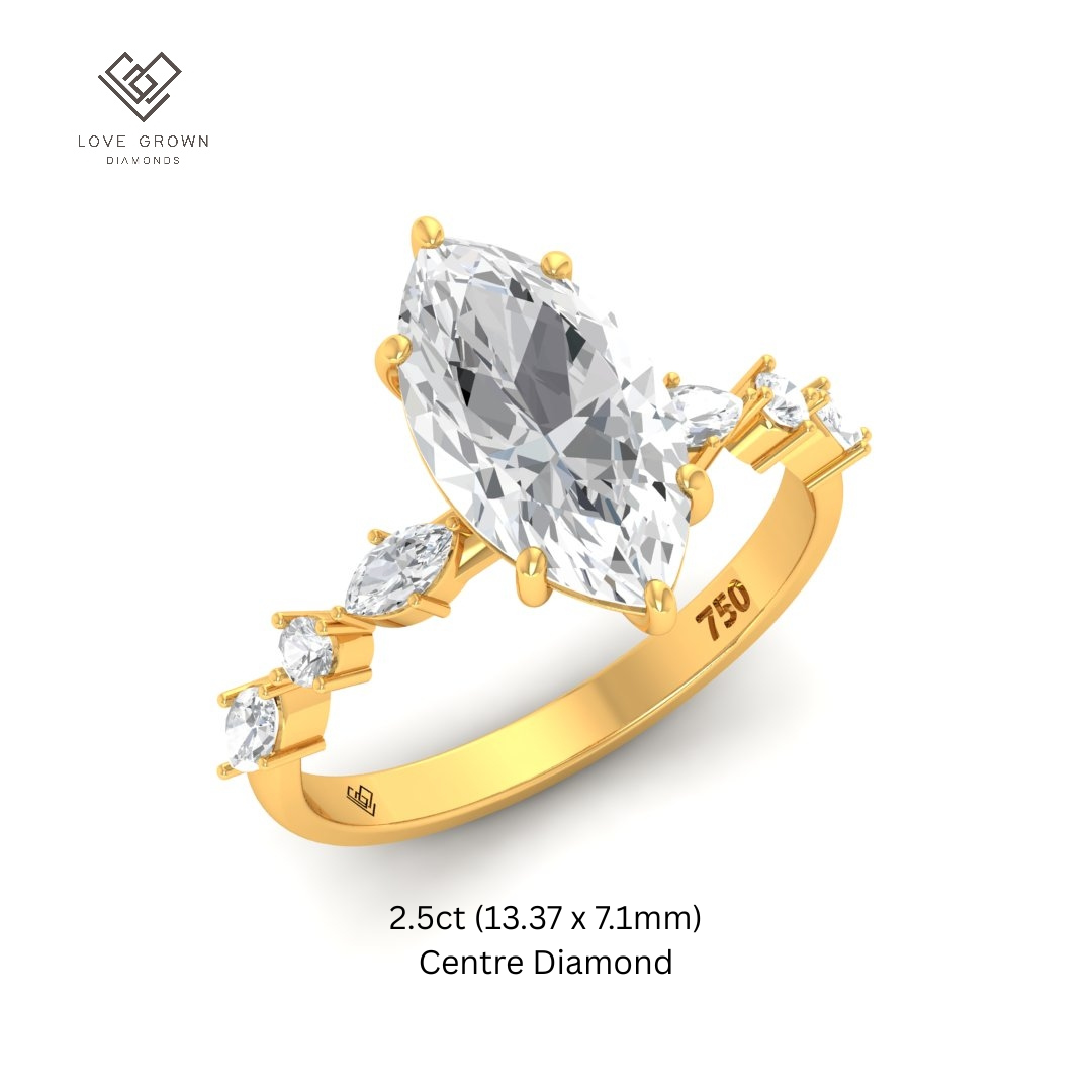 Elizabeth Marquise Cut Diamond Engagement Ring With A Marquise and Round Cut Diamond Band