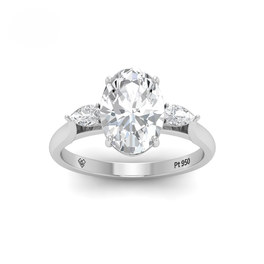 Sofia Oval Cut Diamond Engagement Ring With A Pear Cut Side Diamonds