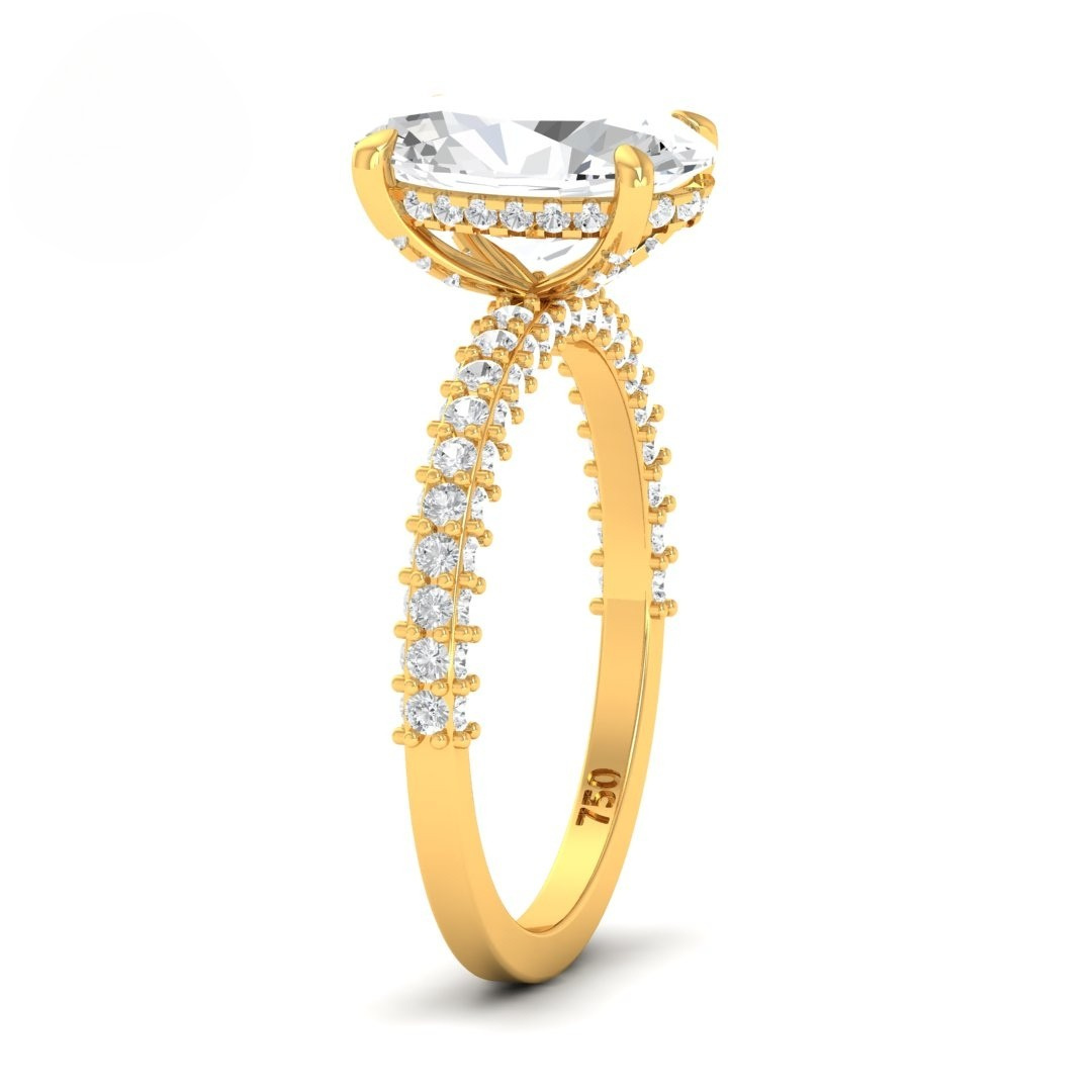 Mia Oval Cut Diamond Engagement Ring With Diamond Hidden Halo And 3D Diamond Band