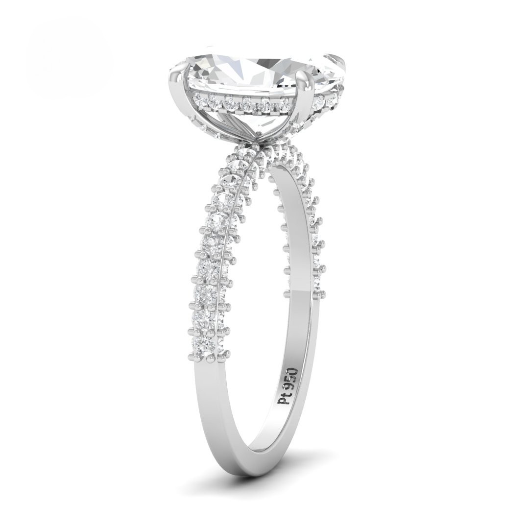 Mia Oval Cut Diamond Engagement Ring With Diamond Hidden Halo And 3D Diamond Band