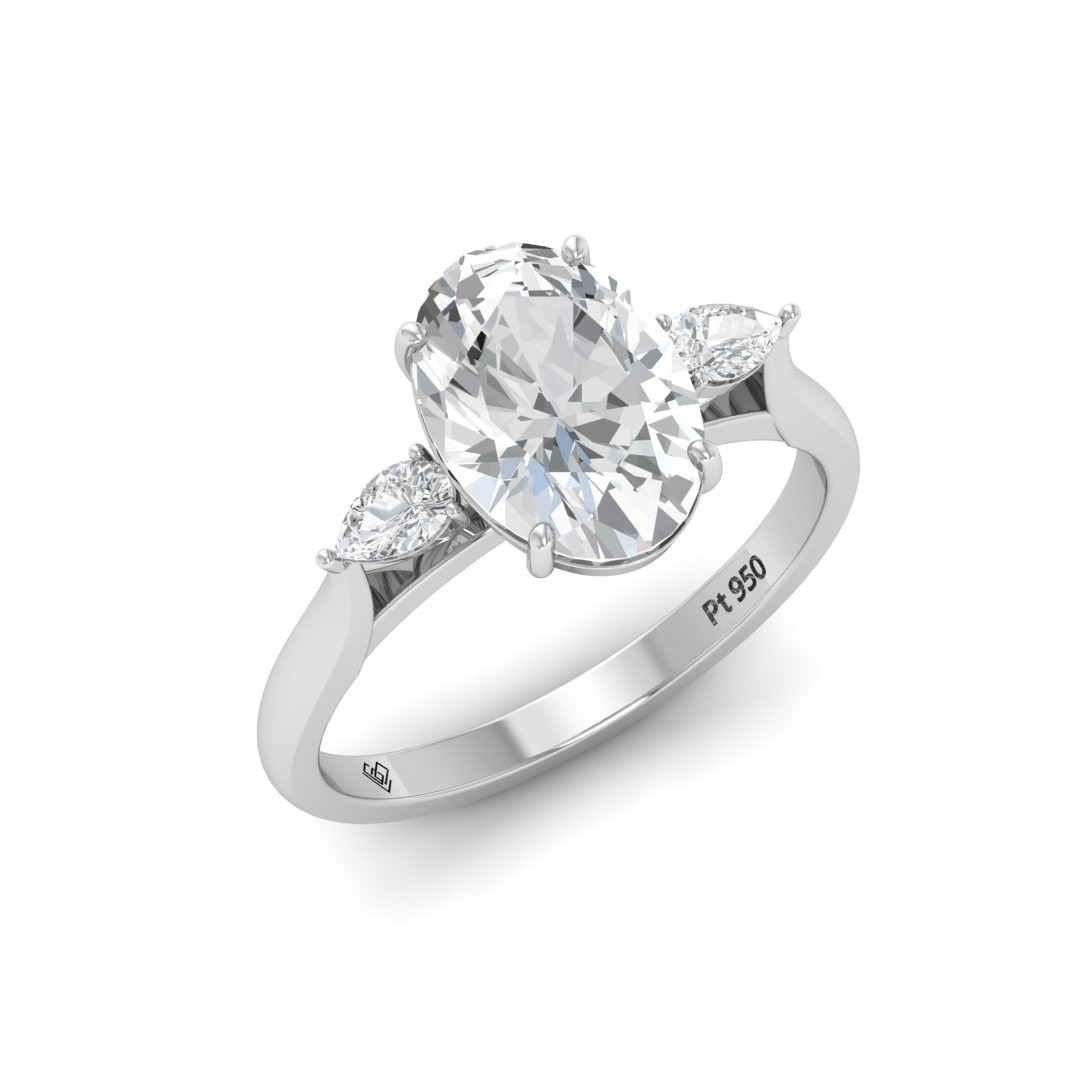 Sofia Oval Cut Diamond Engagement Ring With A Pear Cut Side Diamonds