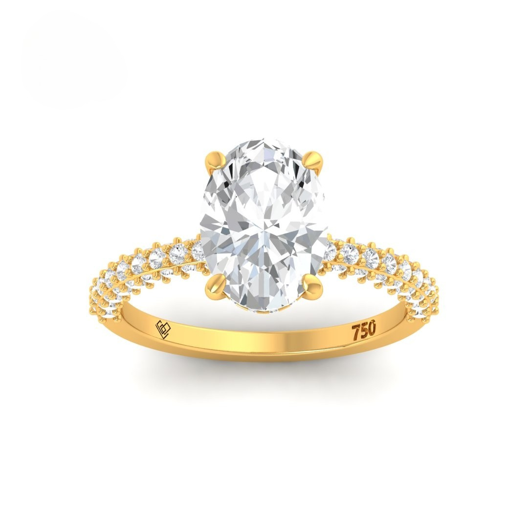 Mia Oval Cut Diamond Engagement Ring With Diamond Hidden Halo And 3D Diamond Band