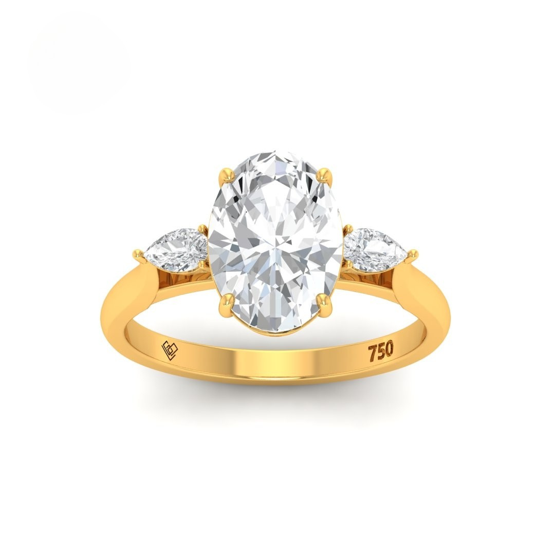 Sofia Oval Cut Diamond Engagement Ring With A Pear Cut Side Diamonds